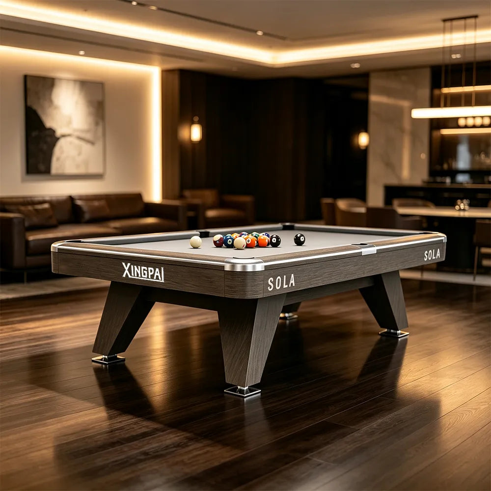 XINGPAI SOLA 9FT Professional Billiard Table - Slate Surface Pool Table with Solid Wood Rails & K55 Rubber for Home Club Game Room - Grey