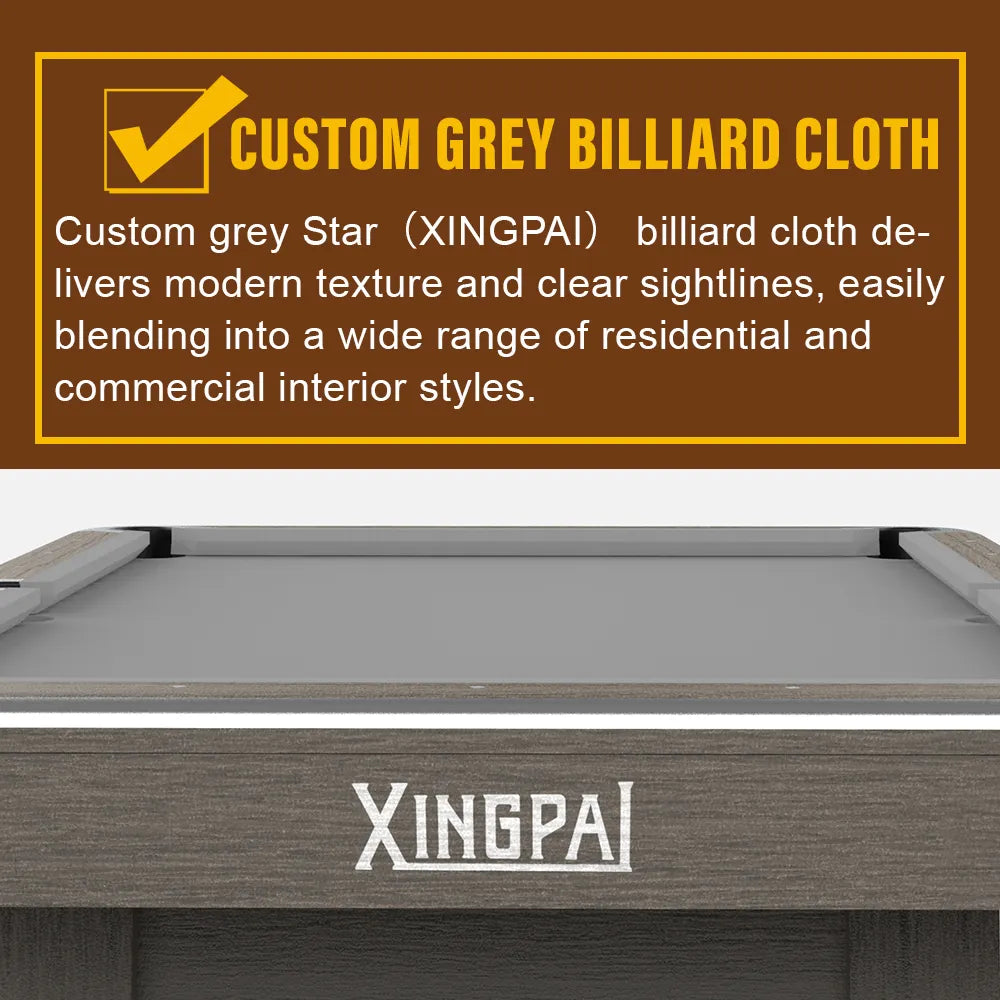 XINGPAI SOLA 9FT Professional Billiard Table - Slate Surface Pool Table with Solid Wood Rails & K55 Rubber for Home Club Game Room - Grey