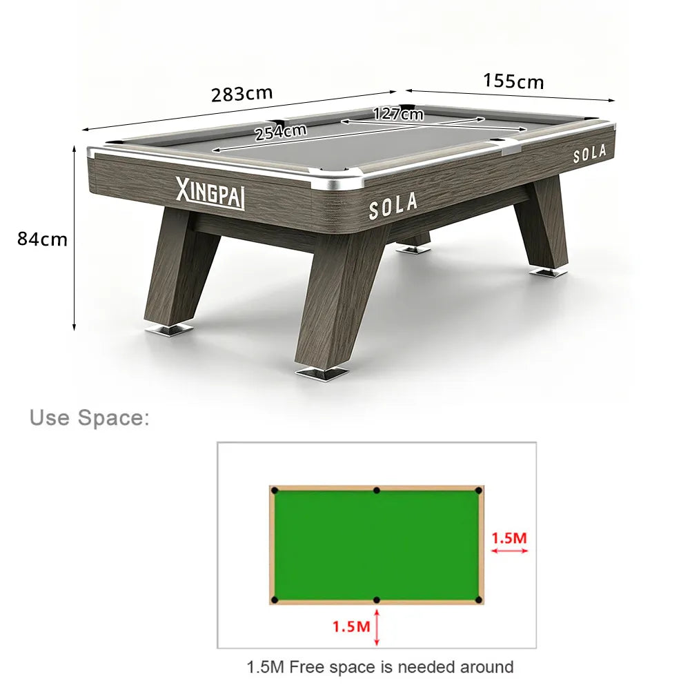 XINGPAI SOLA 9FT Professional Billiard Table - Slate Surface Pool Table with Solid Wood Rails & K55 Rubber for Home Club Game Room - Grey