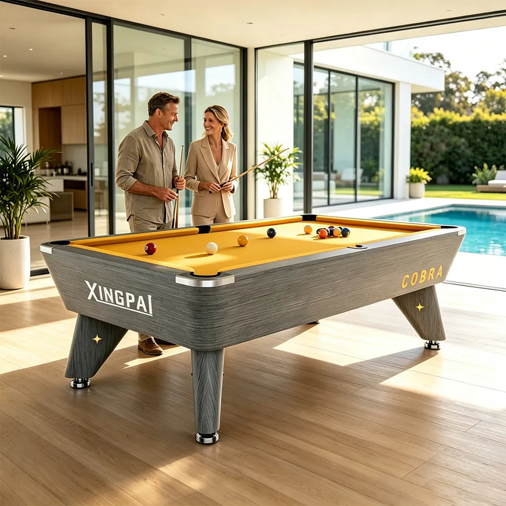 XINGPAI CORBA 6FT Billiard Table - Compact Slate Pool Table with Solid Wood Cushion & K55 Rubber for Home Game Room - Golden
