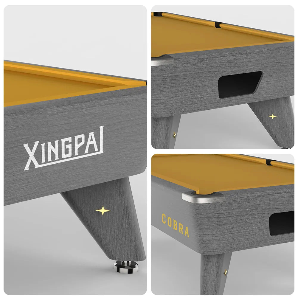 XINGPAI CORBA 6FT Billiard Table - Compact Slate Pool Table with Solid Wood Cushion & K55 Rubber for Home Game Room - Golden