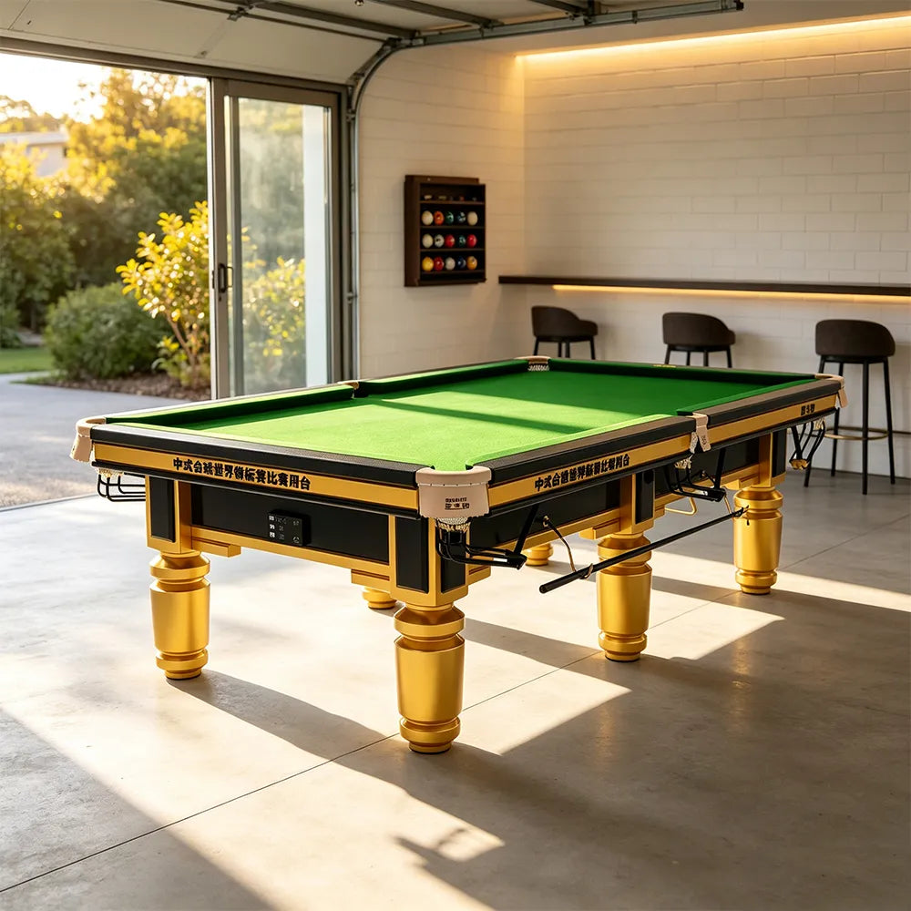 XINGPAI C110 9FT Professional Billiard Table - 50mm Slate 18-Point Steel Frame Tournament Style Pool Table for Home Game Room - Gold