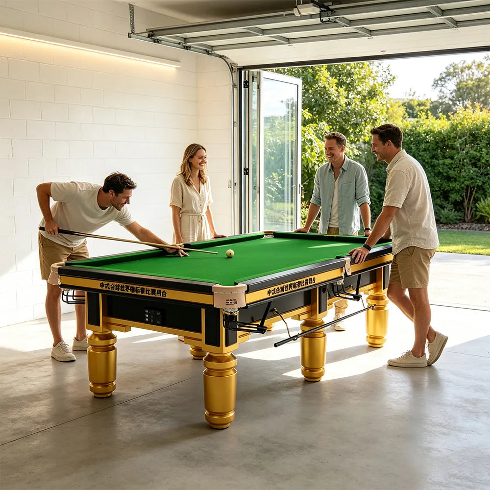 XINGPAI C110 9FT Professional Billiard Table - 50mm Slate 18-Point Steel Frame Tournament Style Pool Table for Home Game Room - Gold