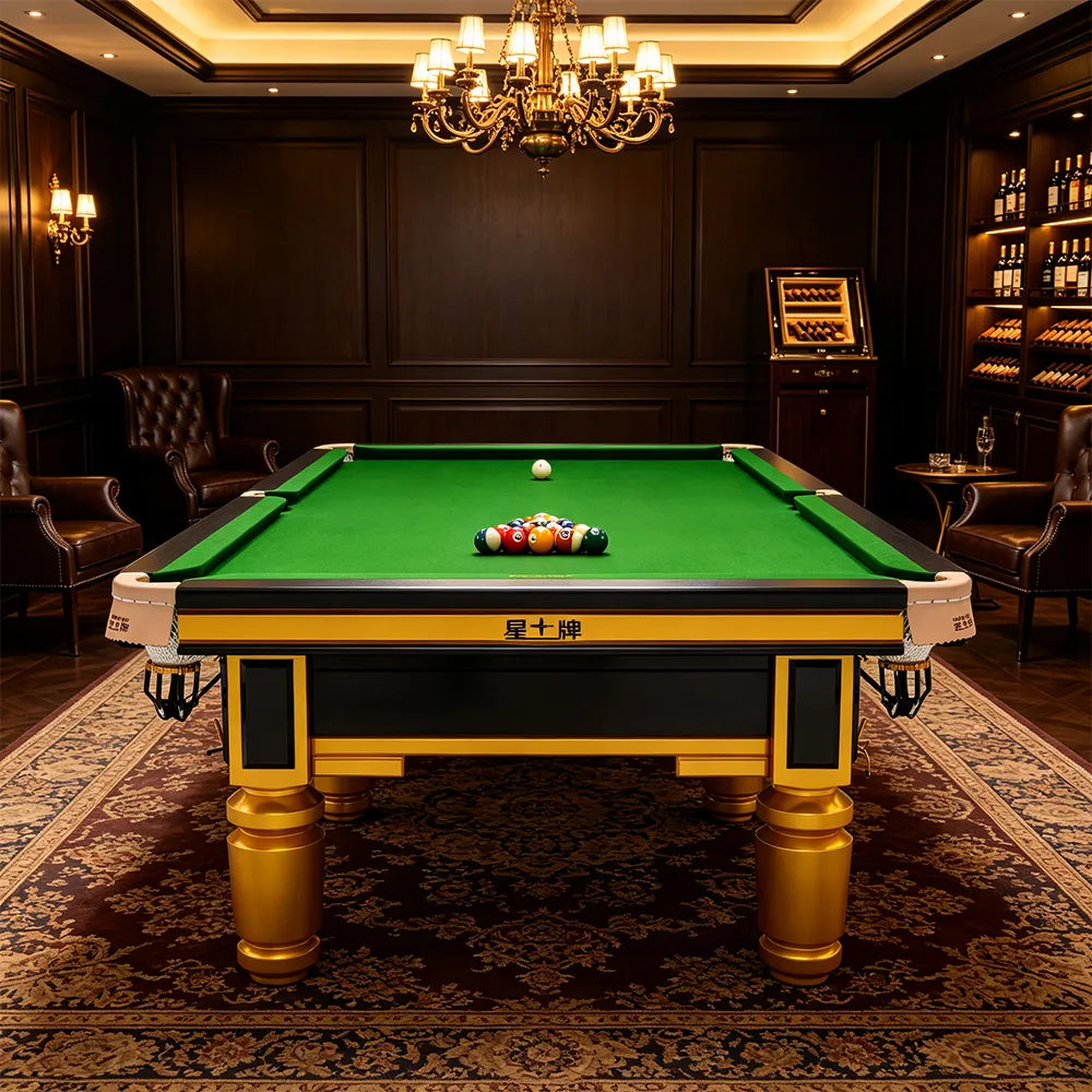 XINGPAI C110 9FT Professional Billiard Table - 50mm Slate 18-Point Steel Frame Tournament Style Pool Table for Home Game Room - Gold