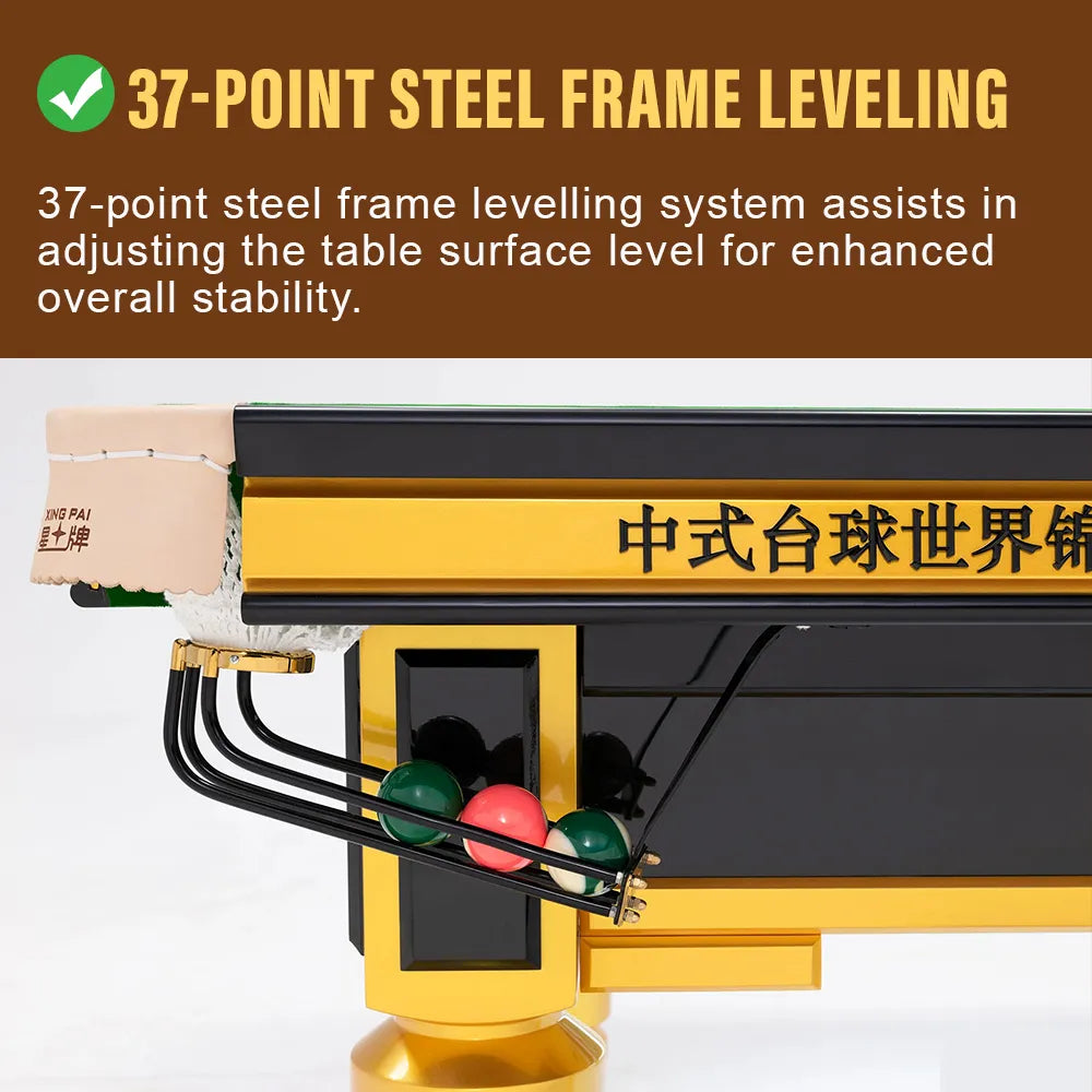 XINGPAI C110 9FT Professional Billiard Table - 50mm Slate 18-Point Steel Frame Tournament Style Pool Table for Home Game Room - Gold