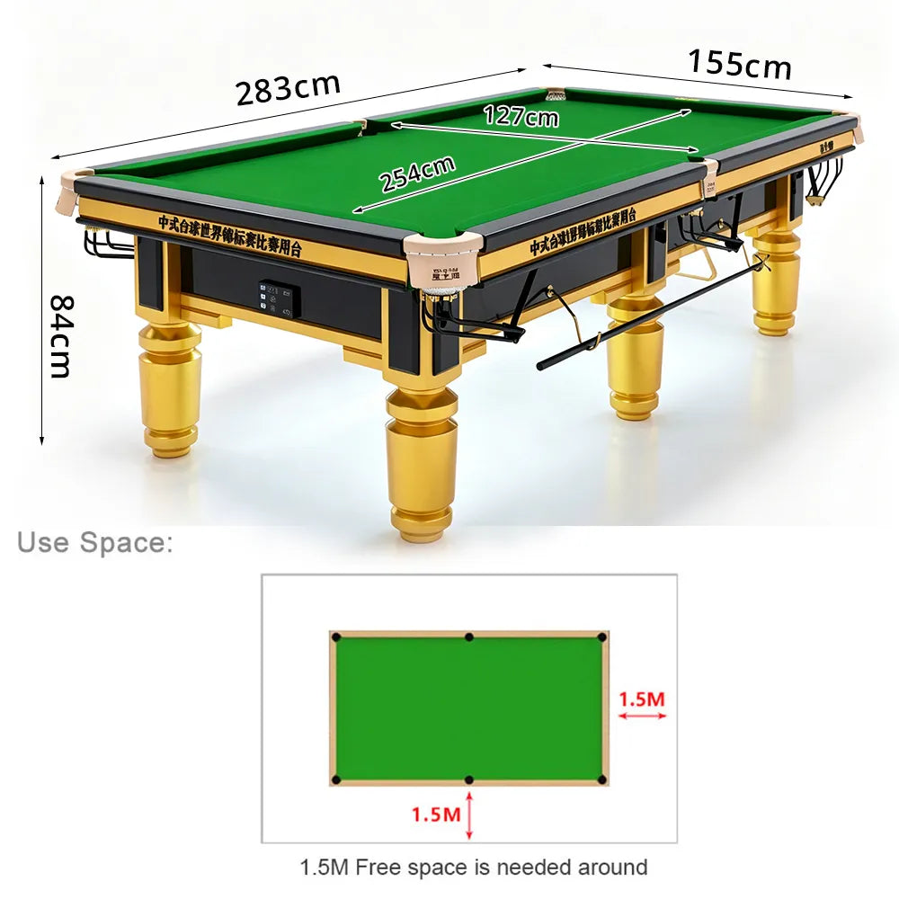 XINGPAI C110 9FT Professional Billiard Table - 50mm Slate 18-Point Steel Frame Tournament Style Pool Table for Home Game Room - Gold