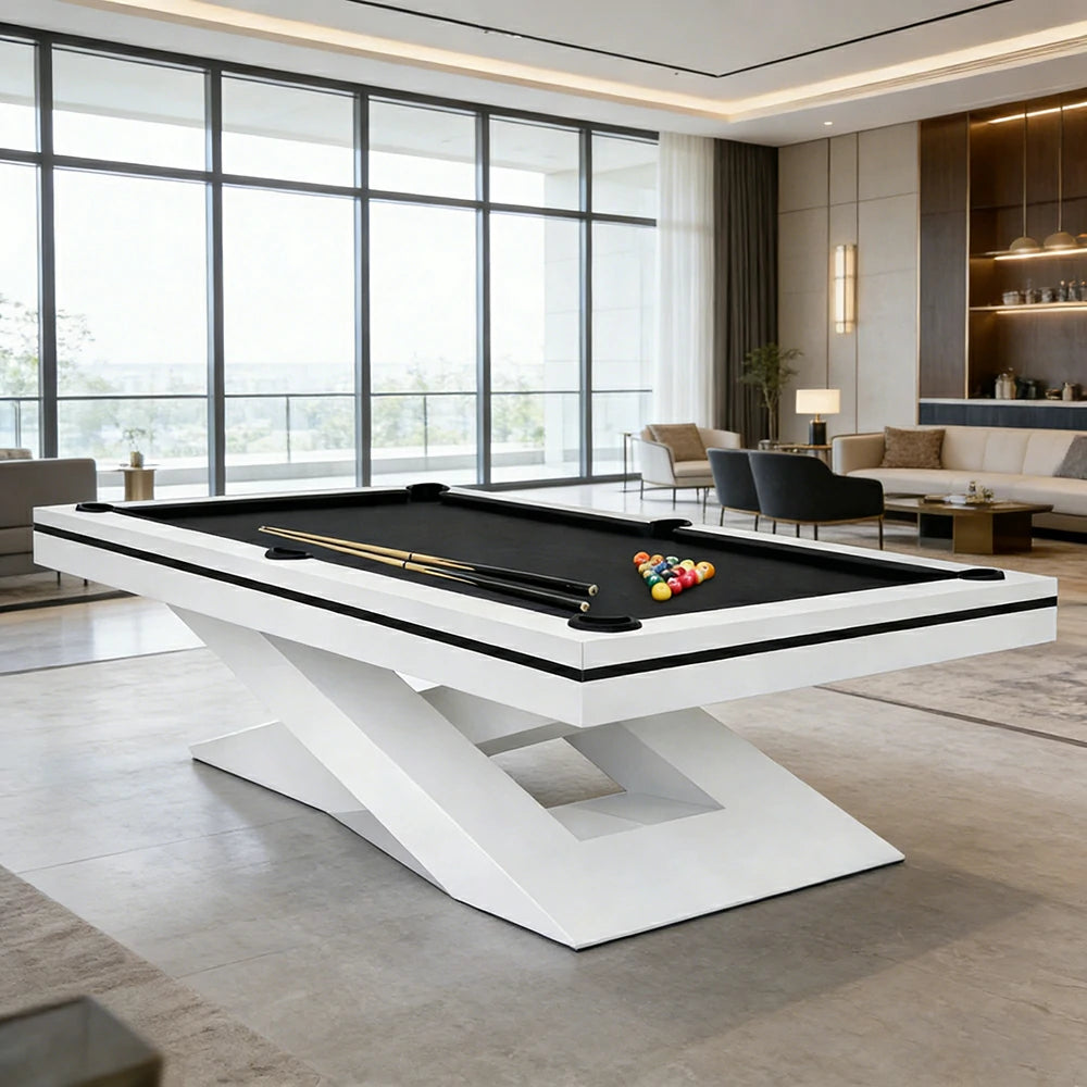 QUESLA WP09 7/8/9FT Premium Slate Billiard Table - 25mm Professional Slate Top, Luxury Frame with Free Accessories - White & Black