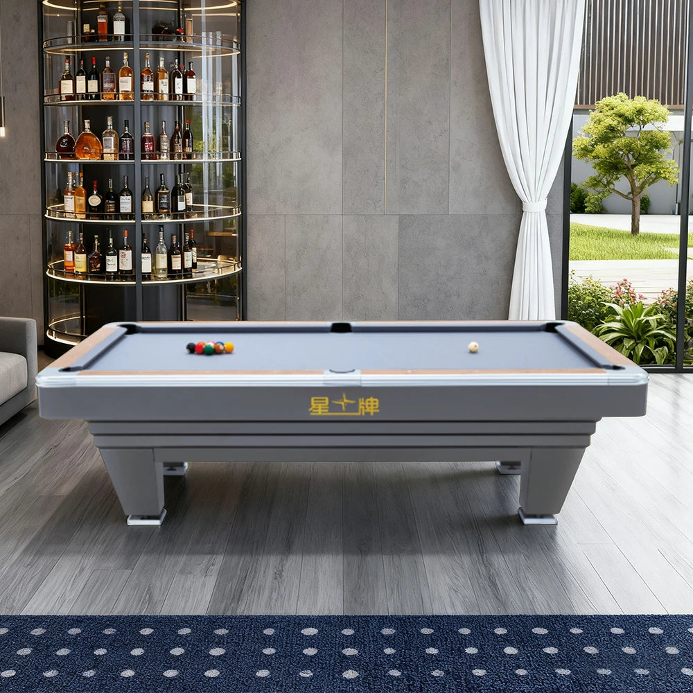 XINGPAI Amber 7/8/9FT Slate Pool Table, Carbon Steel Frame with Oak-Pine Construction, Premium Rubber Cushions, Ivory Finish, Tournament-Grade Professional Design - Grey