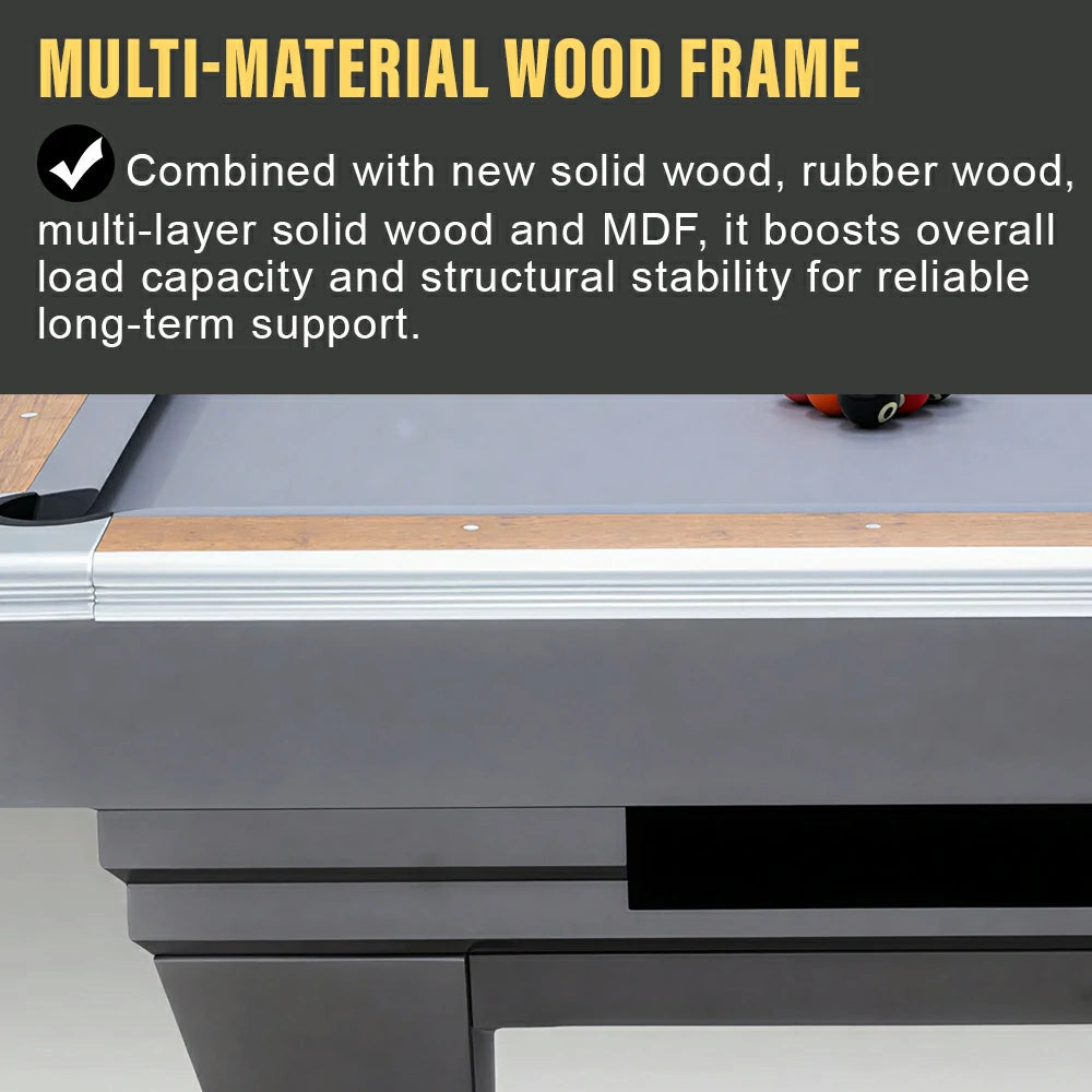 XINGPAI Amber 7/8/9FT Slate Pool Table, Carbon Steel Frame with Oak-Pine Construction, Premium Rubber Cushions, Ivory Finish, Tournament-Grade Professional Design, Free Accessories Package - Grey