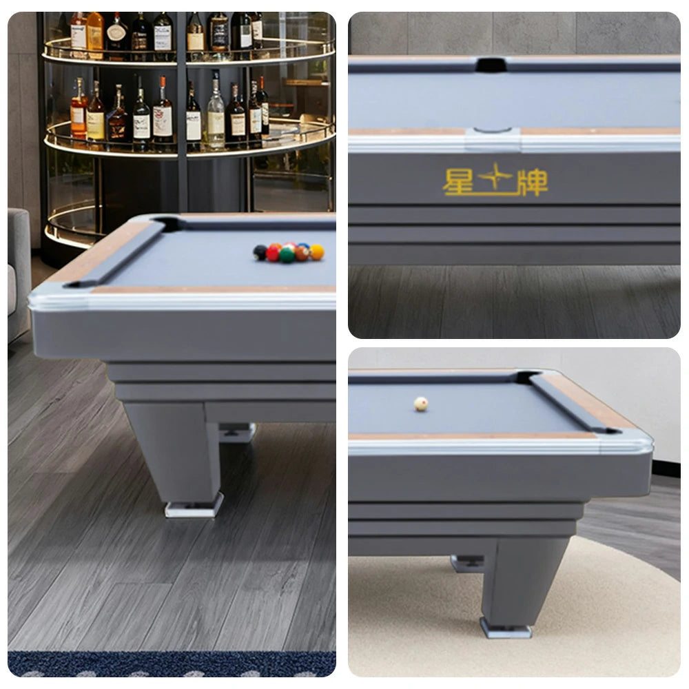 XINGPAI Amber 7/8/9FT Slate Pool Table, Carbon Steel Frame with Oak-Pine Construction, Premium Rubber Cushions, Ivory Finish, Tournament-Grade Professional Design, Free Accessories Package - Grey