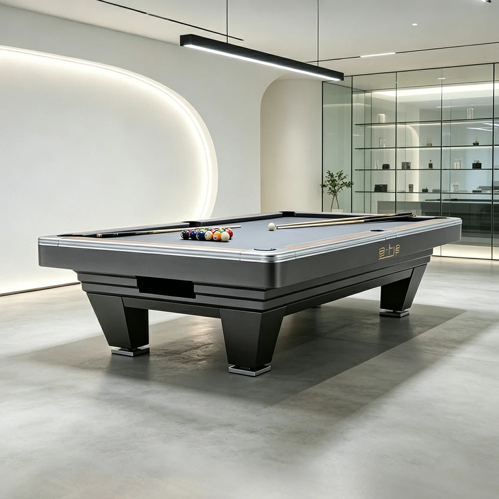 XINGPAI Amber 7/8/9FT Slate Pool Table, Carbon Steel Frame with Oak-Pine Construction, Premium Rubber Cushions, Ivory Finish, Tournament-Grade Professional Design, Free Accessories Package - Grey