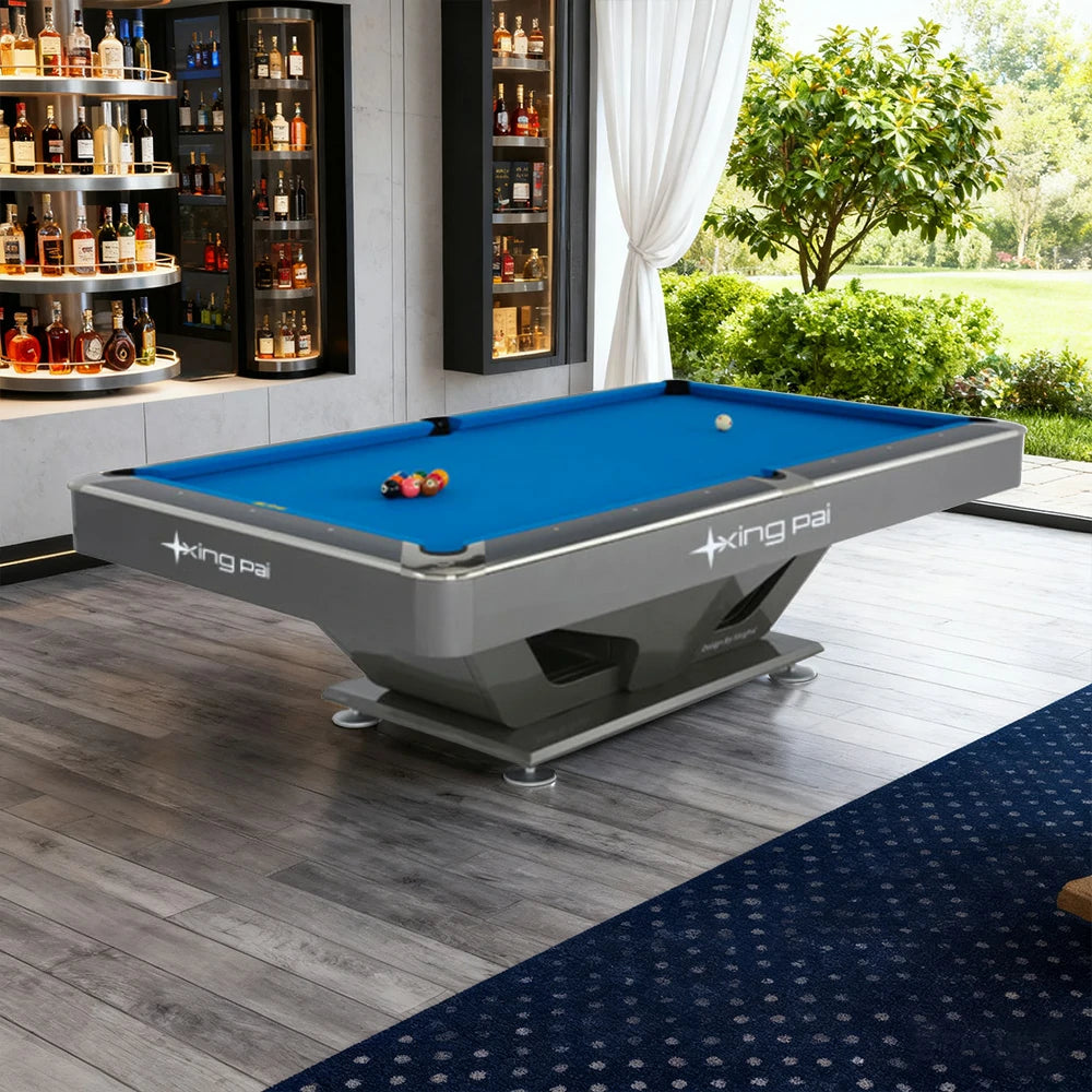 XINGPAI Eagle Eye 7/8/9FT Slate Pool Table, Carbon Steel Frame with Oak-Pine Structure, Ivory Meranti Veneer, K55 Cushions, Tournament-Grade Precision Design, Free Accessories Package - Silvery