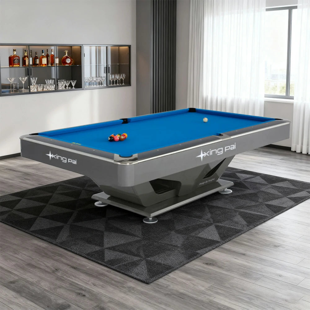 XINGPAI Eagle Eye 7/8/9FT Slate Pool Table, Carbon Steel Frame with Oak-Pine Structure, Ivory Meranti Veneer, K55 Cushions, Tournament-Grade Precision Design - Silvery