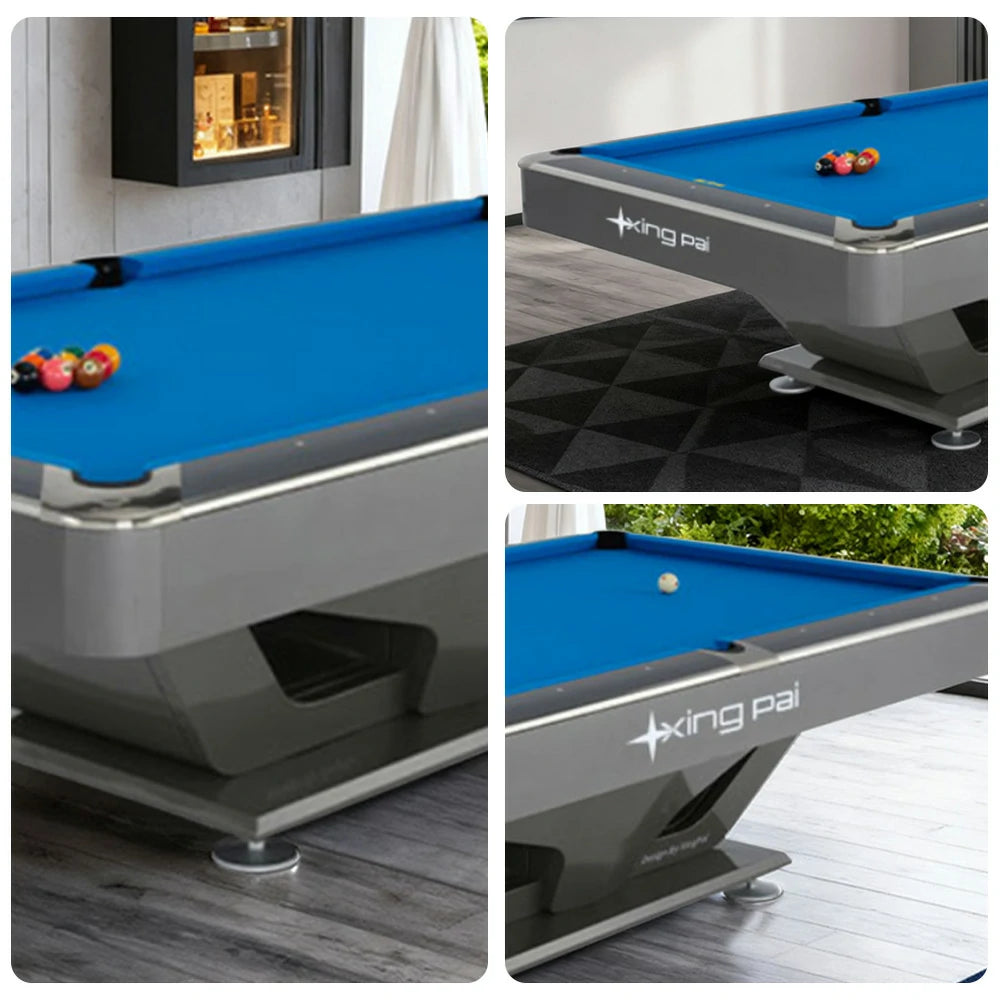 XINGPAI Eagle Eye 7/8/9FT Slate Pool Table, Carbon Steel Frame with Oak-Pine Structure, Ivory Meranti Veneer, K55 Cushions, Tournament-Grade Precision Design, Free Accessories Package - Silvery