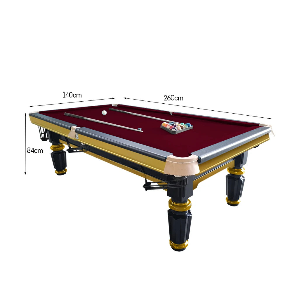 QUESLA 4.5cm Thickness Slate 8FT Steel Handrail Luxury Pool Snooker Billiard Table with Elegant Brass Detailing