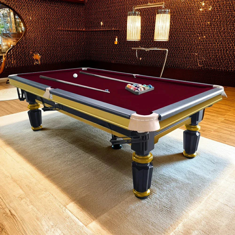 QUESLA 4.5cm Thickness Slate 8FT Steel Handrail Luxury Pool Snooker Billiard Table with Elegant Brass Detailing