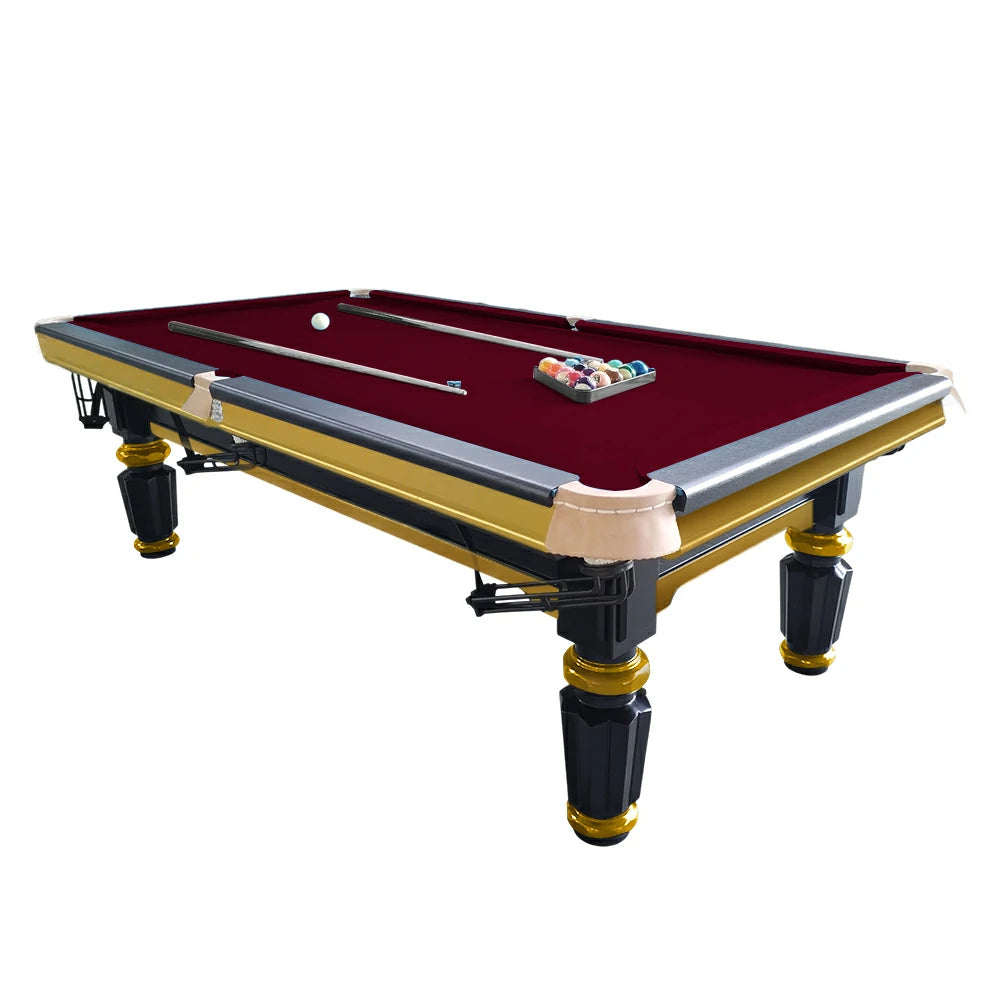 QUESLA 4.5cm Thickness Slate 8FT Steel Handrail Luxury Pool Snooker Billiard Table with Elegant Brass Detailing