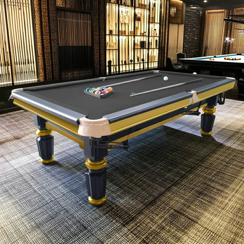 QUESLA 4.5cm Thickness Slate 8FT Steel Handrail Luxury Pool Snooker Billiard Table with Elegant Brass Detailing
