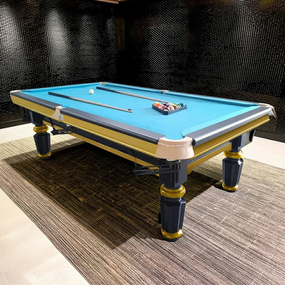 QUESLA 4.5cm Thickness Slate 8FT Steel Handrail Luxury Pool Snooker Billiard Table with Elegant Brass Detailing