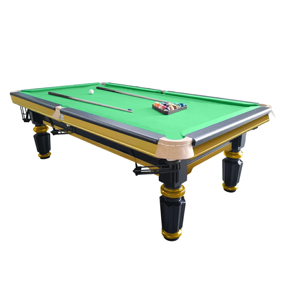 QUESLA 4.5cm Thickness Slate 8FT Steel Handrail Luxury Pool Snooker Billiard Table with Elegant Brass Detailing