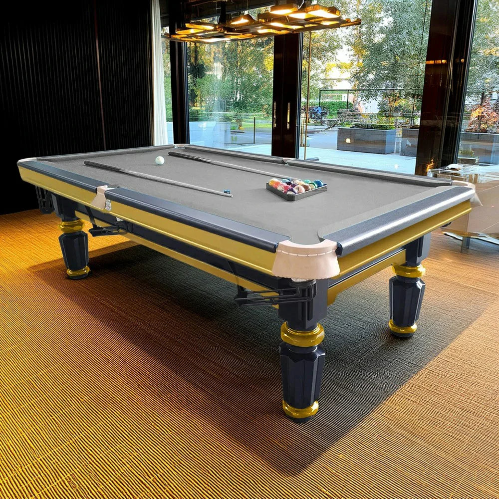 QUESLA 4.5cm Thickness Slate 8FT Steel Handrail Luxury Pool Snooker Billiard Table with Elegant Brass Detailing