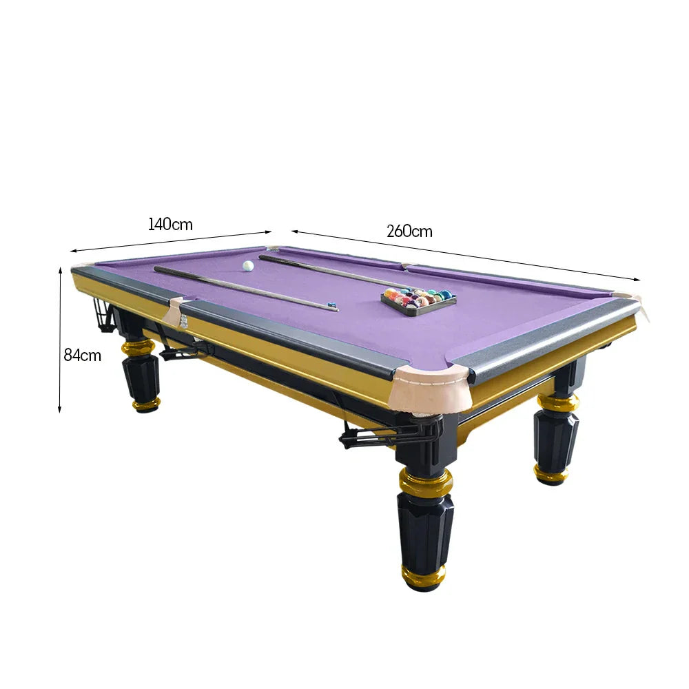QUESLA 4.5cm Thickness Slate 8FT Steel Handrail Luxury Pool Snooker Billiard Table with Elegant Brass Detailing