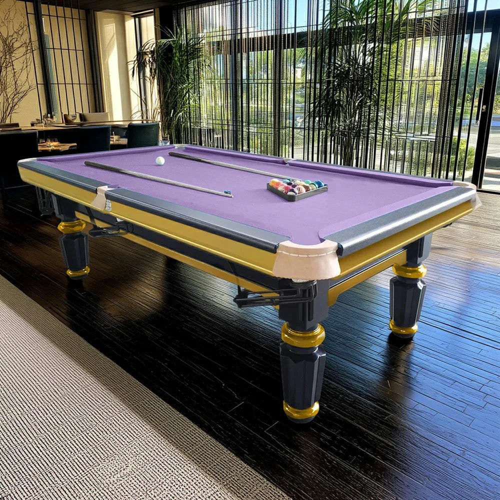 QUESLA 4.5cm Thickness Slate 8FT Steel Handrail Luxury Pool Snooker Billiard Table with Elegant Brass Detailing