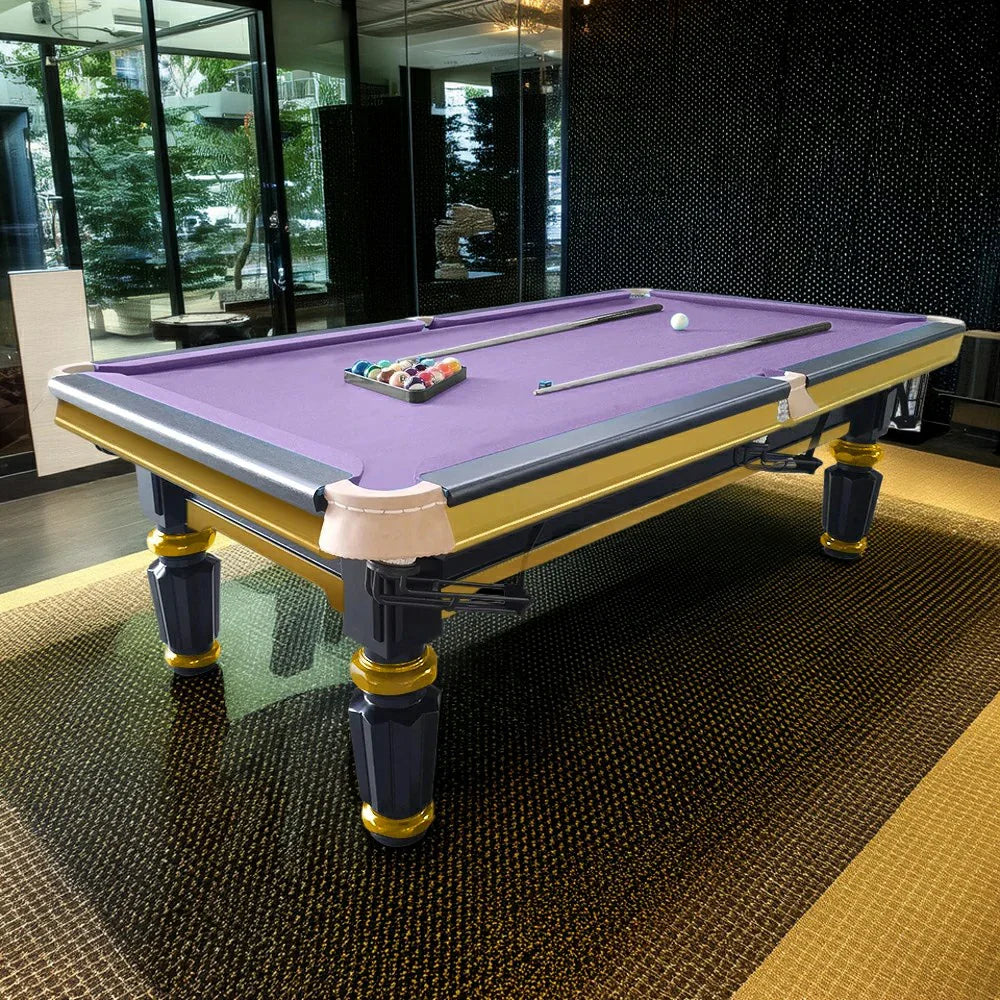 QUESLA 4.5cm Thickness Slate 8FT Steel Handrail Luxury Pool Snooker Billiard Table with Elegant Brass Detailing