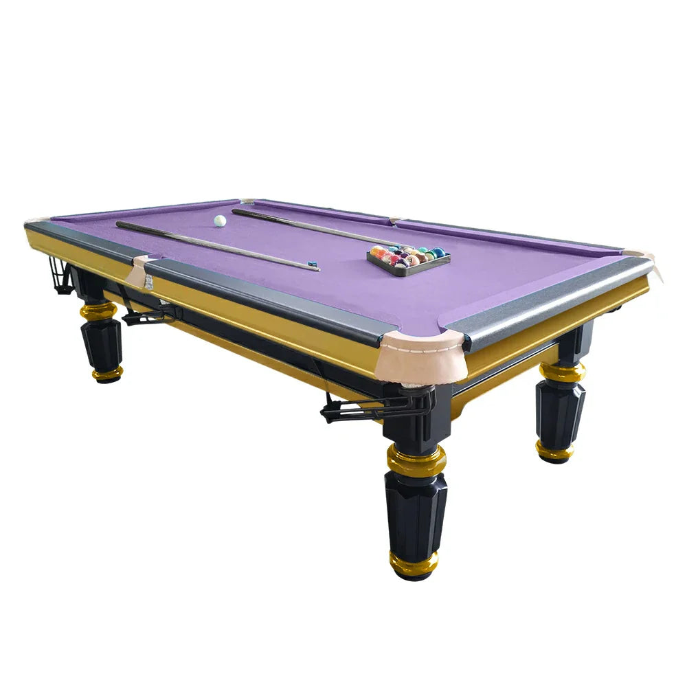 QUESLA 4.5cm Thickness Slate 8FT Steel Handrail Luxury Pool Snooker Billiard Table with Elegant Brass Detailing