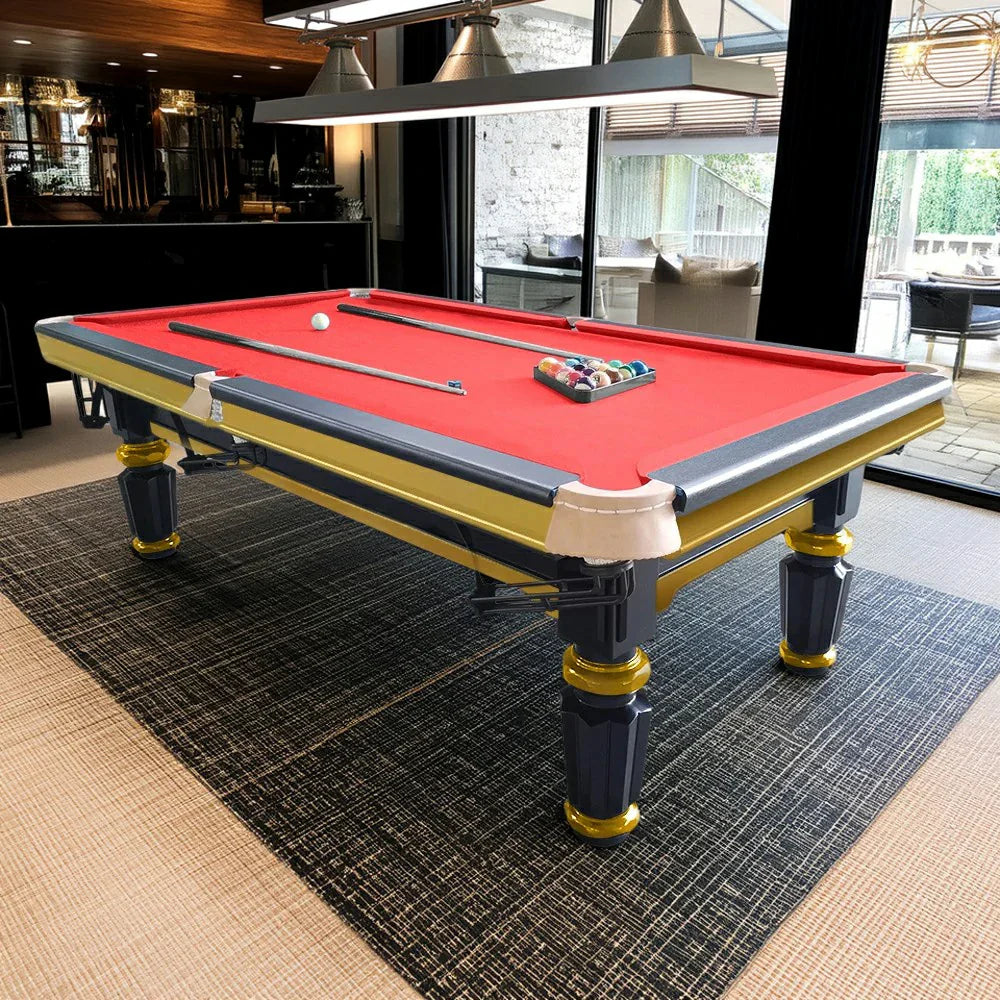 QUESLA 4.5cm Thickness Slate 8FT Steel Handrail Luxury Pool Snooker Billiard Table with Elegant Brass Detailing