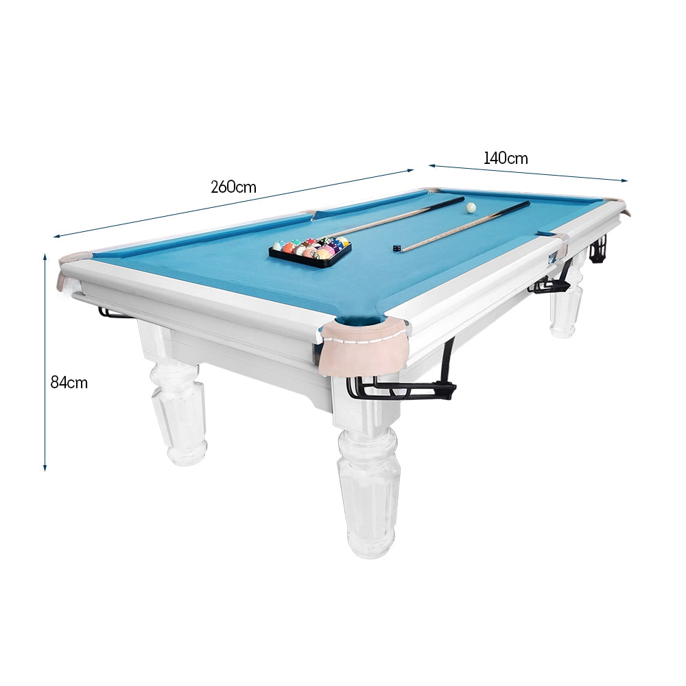 QUESLA 4.5cm Thickness Slate 8FT Steel Handrail Luxurious Pool Table - White&Blue
