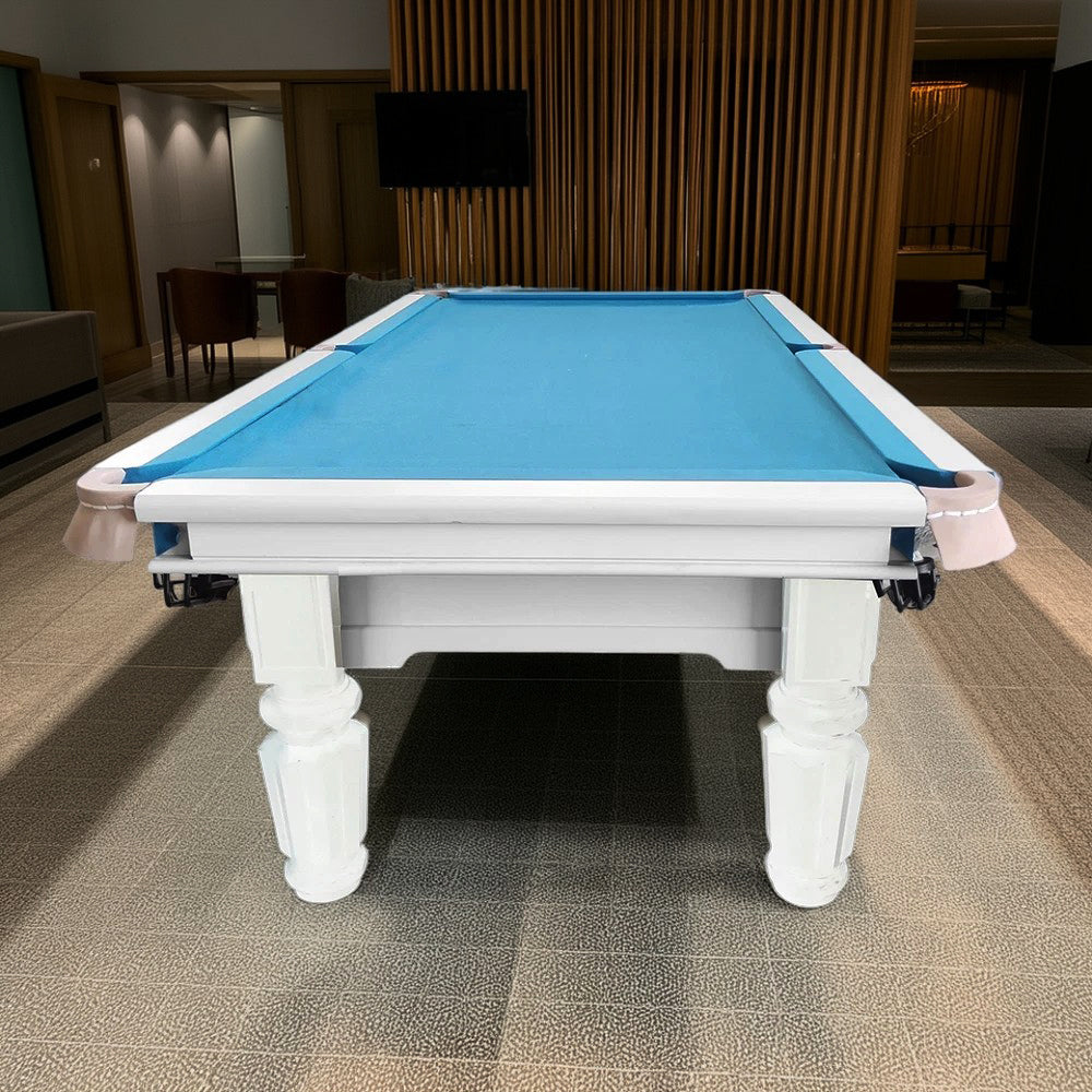 QUESLA 4.5cm Thickness Slate 8FT Steel Handrail Luxurious Pool Table - White&Blue