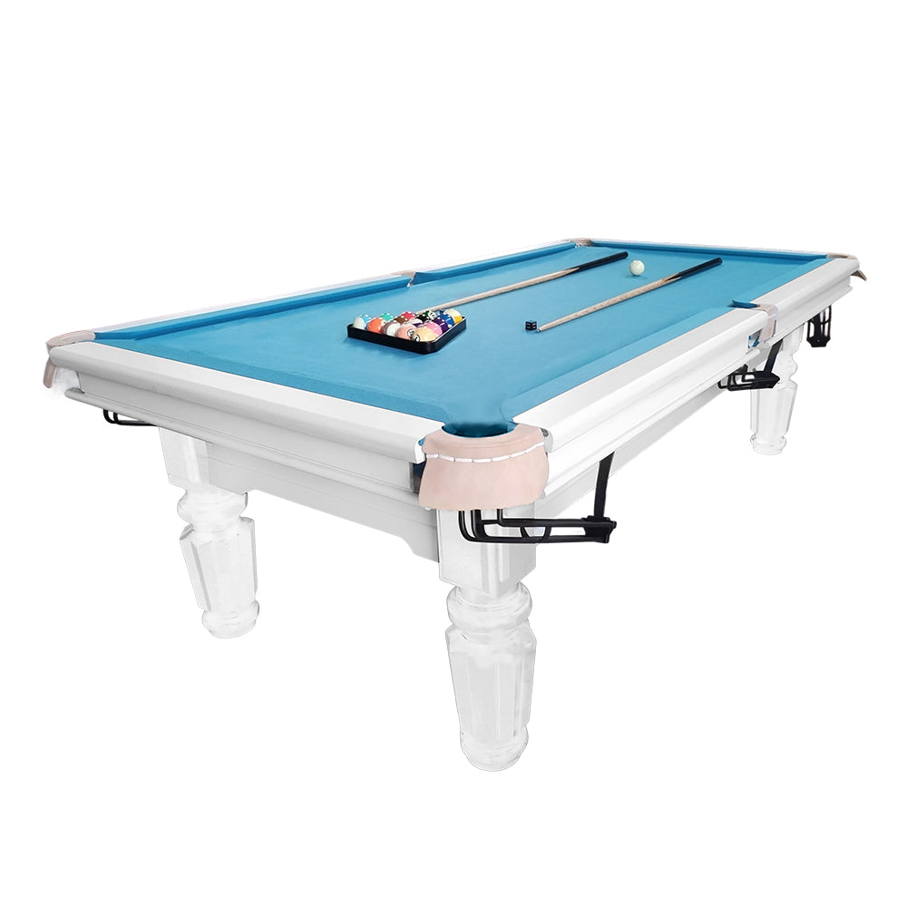QUESLA 4.5cm Thickness Slate 8FT Steel Handrail Luxurious Pool Table - White&Blue