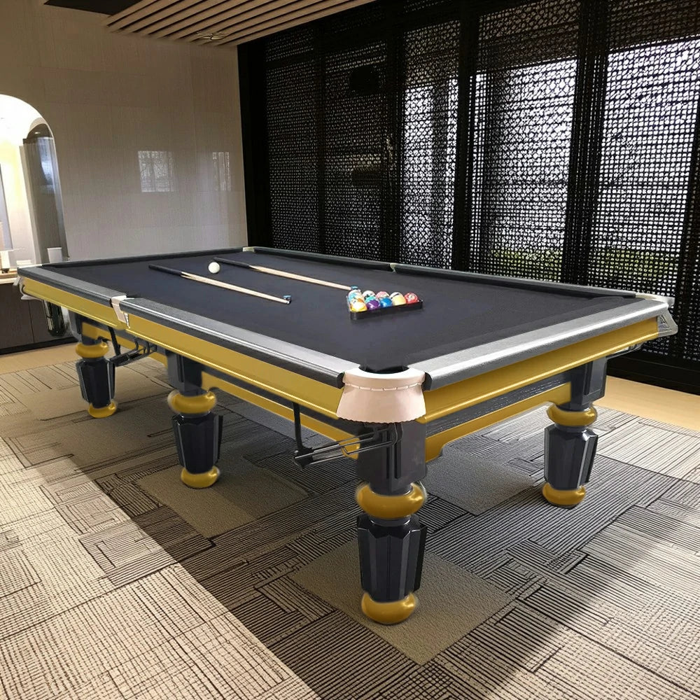 QUESLA 4.5cm Thickness Slate 9FT Steel Handrail Luxury Pool Snooker Billiard Table with Elegant Brass Detailing