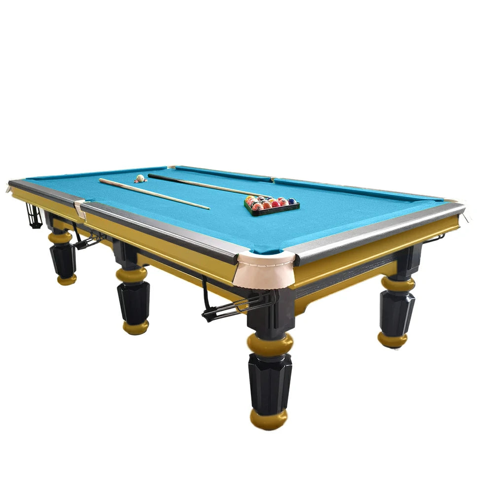 QUESLA 4.5cm Thickness Slate 9FT Steel Handrail Luxury Pool Snooker Billiard Table with Elegant Brass Detailing