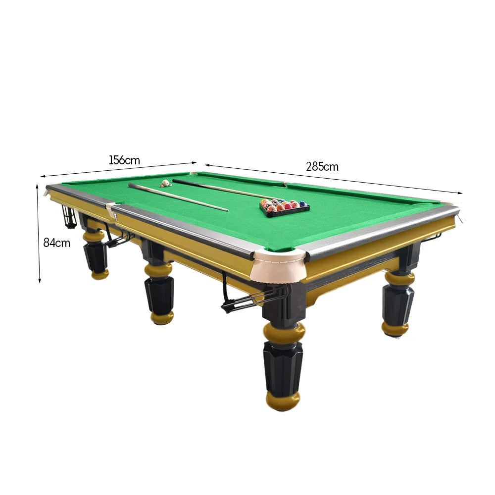 QUESLA 4.5cm Thickness Slate 9FT Steel Handrail Luxury Pool Snooker Billiard Table with Elegant Brass Detailing