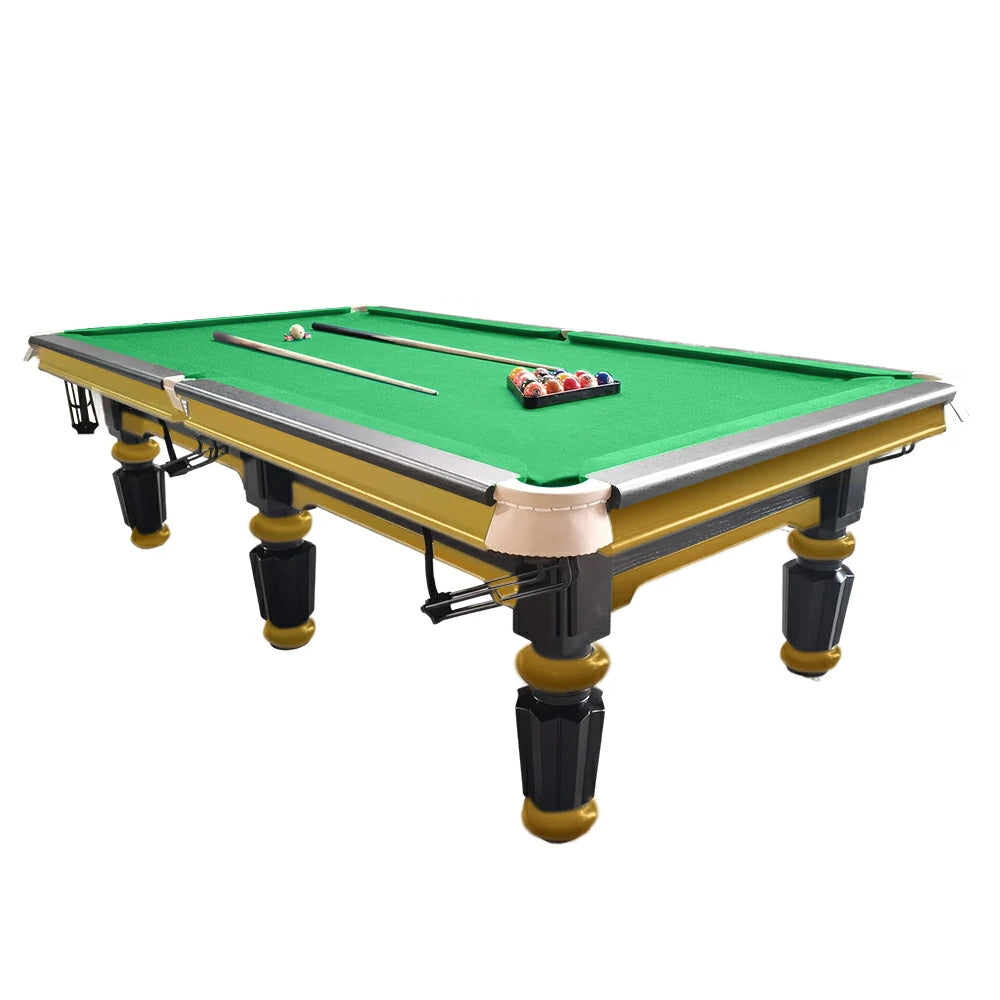 QUESLA 4.5cm Thickness Slate 9FT Steel Handrail Luxury Pool Snooker Billiard Table with Elegant Brass Detailing