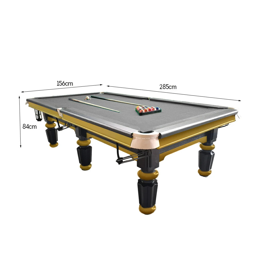 QUESLA 4.5cm Thickness Slate 9FT Steel Handrail Luxury Pool Snooker Billiard Table with Elegant Brass Detailing