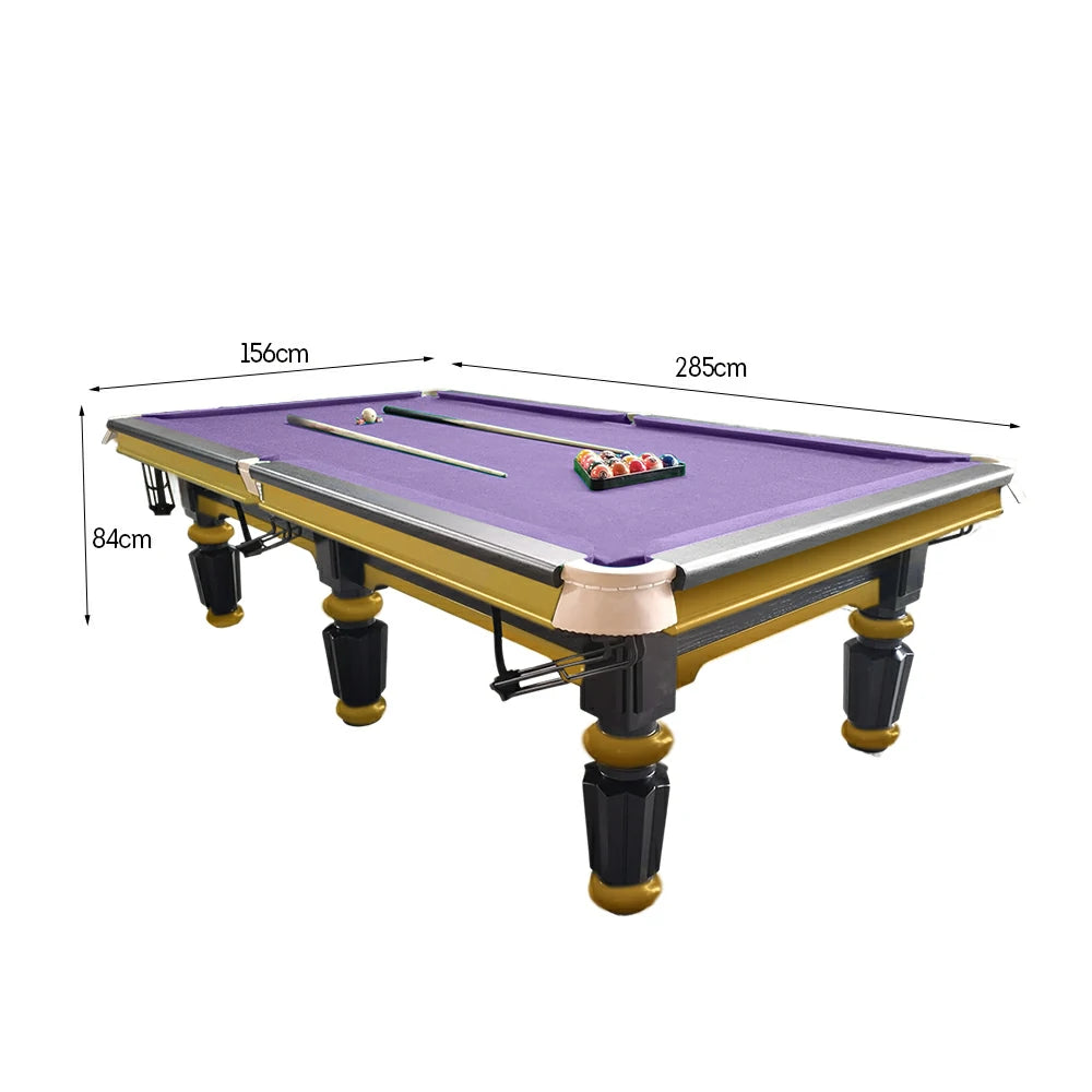 QUESLA 4.5cm Thickness Slate 9FT Steel Handrail Luxury Pool Snooker Billiard Table with Elegant Brass Detailing