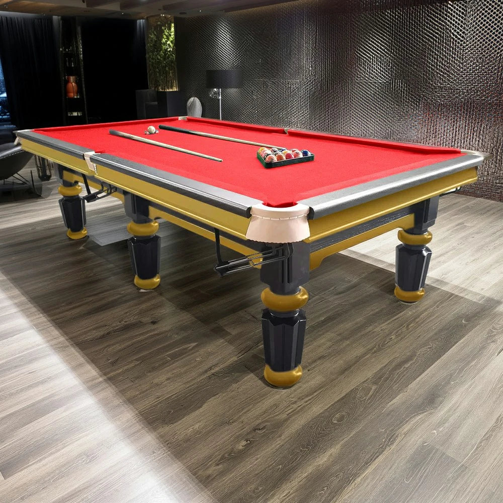 QUESLA 4.5cm Thickness Slate 9FT Steel Handrail Luxury Pool Snooker Billiard Table with Elegant Brass Detailing