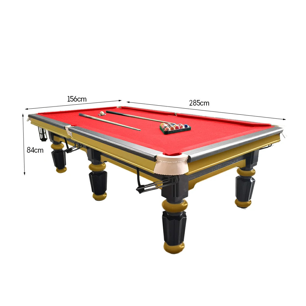 QUESLA 4.5cm Thickness Slate 9FT Steel Handrail Luxury Pool Snooker Billiard Table with Elegant Brass Detailing