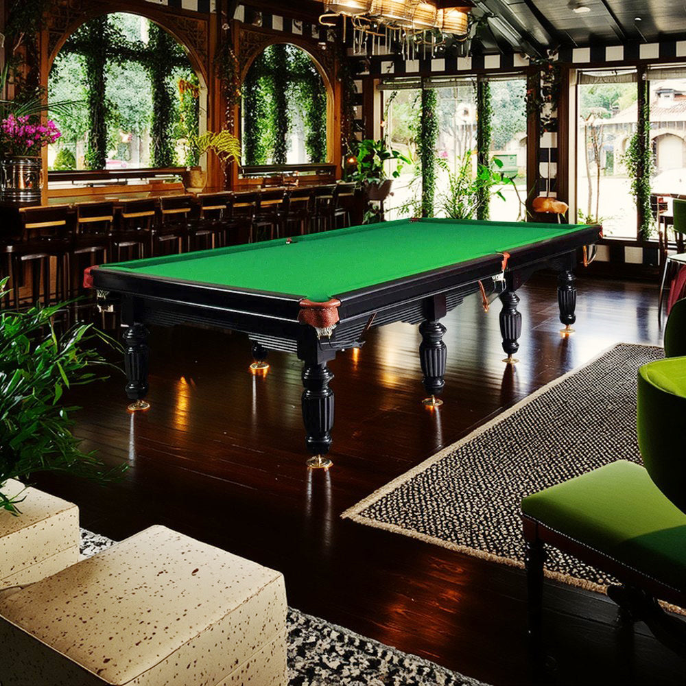 QUESLA 45mm Thickness Slate 12FT Luxury Snooker/Billiard Table - Black&Green