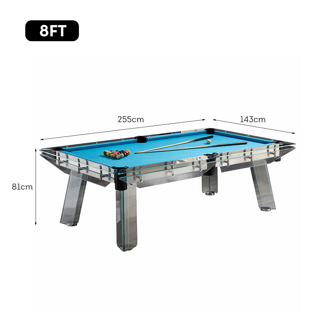QUESLA L041 7/8/9FT Marble Top Billiard Table Transparent Tempered Glass Frame