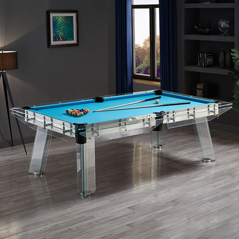 QUESLA L041 7/8/9FT Marble Top Billiard Table Transparent Tempered Glass Frame