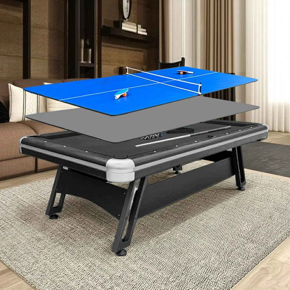 CUETIQ 3-in-1 7FT Iron-Leg Pool Table - Billiards, Table Tennis, Office Desk Combo - Durable, Space-Saving, Modern Design