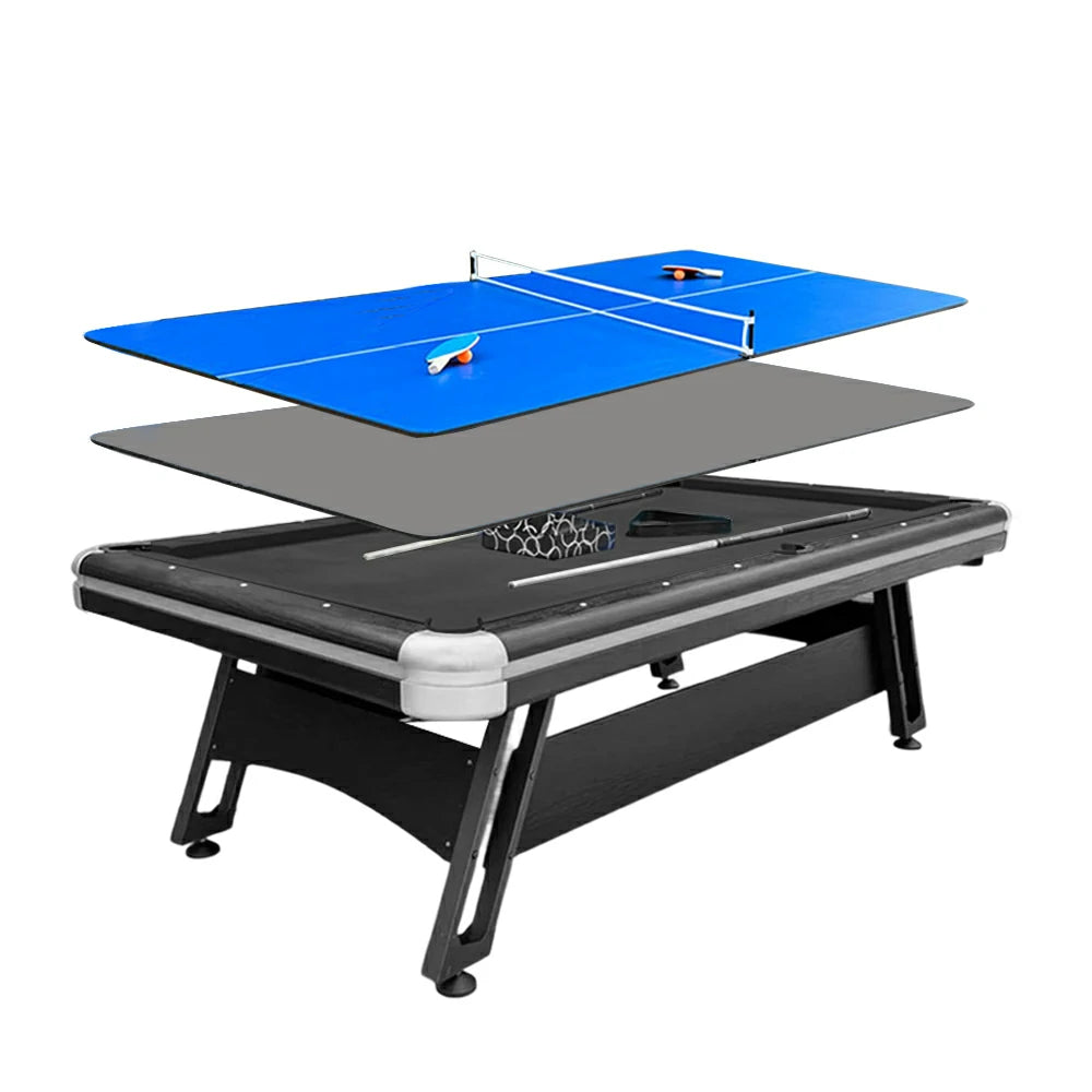 CUETIQ 3-in-1 7FT Iron-Leg Pool Table - Billiards, Table Tennis, Office Desk Combo - Durable, Space-Saving, Modern Design