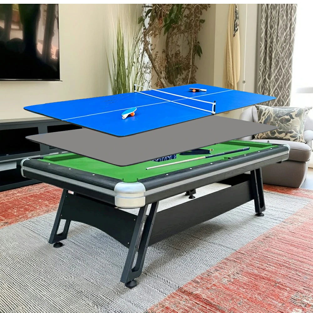 CUETIQ 3-in-1 7FT Iron-Leg Pool Table - Billiards, Table Tennis, Office Desk Combo - Durable, Space-Saving, Modern Design