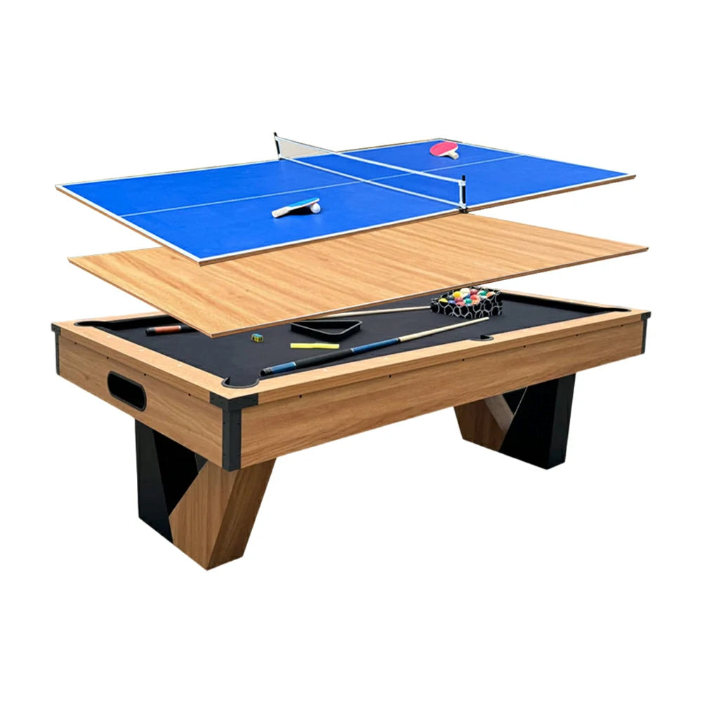 CUETIQ 3-IN-1 7FT MDF Billiard Table/Table Tennis Table/Dining Table W/ Accessories V-Frame Design