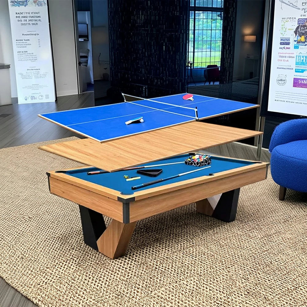 CUETIQ 3-IN-1 7FT MDF Billiard Table/Table Tennis Table/Dining Table W/ Accessories V-Frame Design