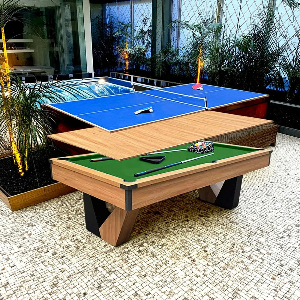 CUETIQ 3-IN-1 8FT MDF Billiard Table/Table Tennis Table/Dining Table W/ Accessories V-Frame Design